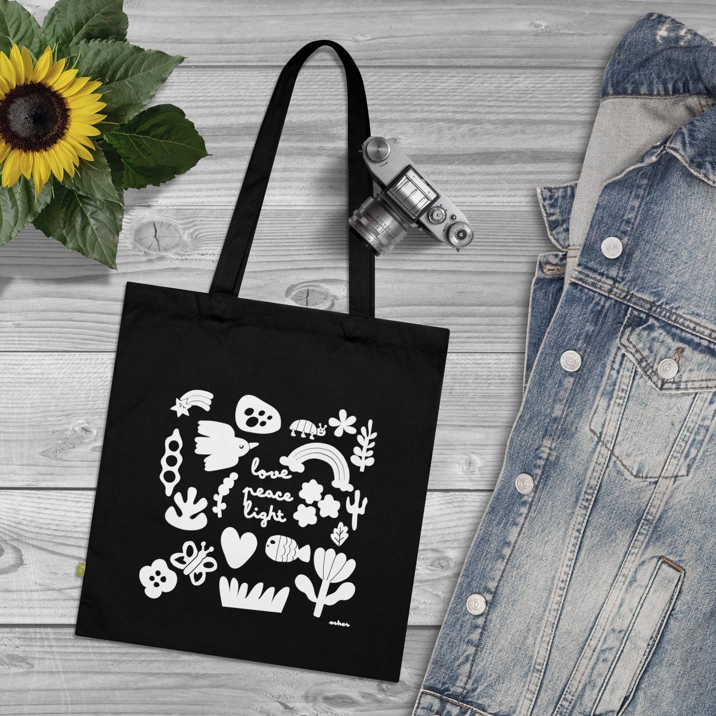 Love Peace Light – Tote Bag (Preto)